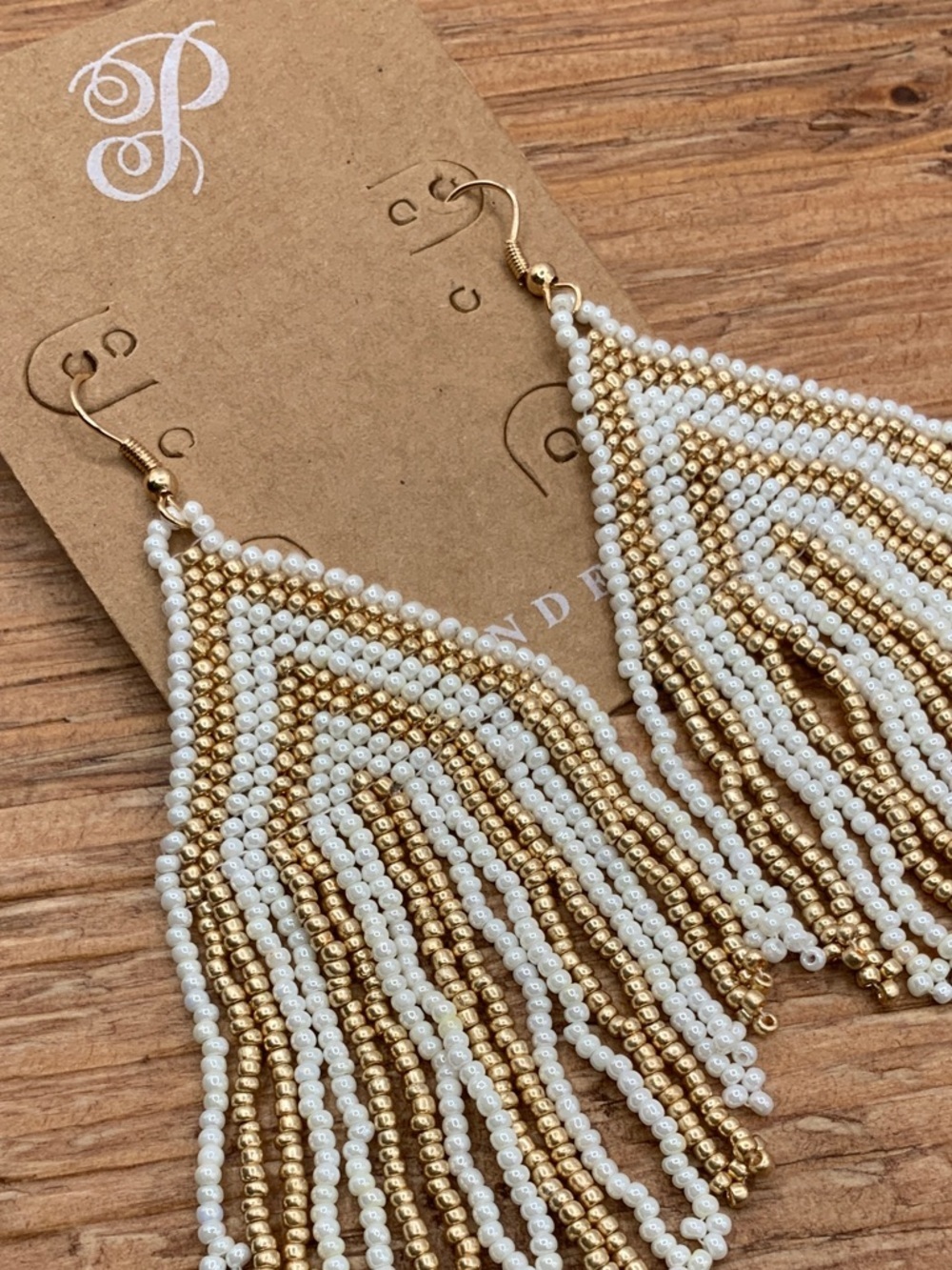 Plunder Design Jasmine White Gold Seed Beads Fringe Drop Dangle Earrings